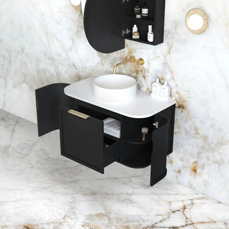 BV06WH Satin Black Shaker Curved Wall Hung Vanity - 600 / 750 / 900 / 1200 / 1500 / 1800mm