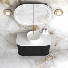 BV06WH Satin Black Shaker Curved Wall Hung Vanity - 600 / 750 / 900 / 1200 / 1500 / 1800mm