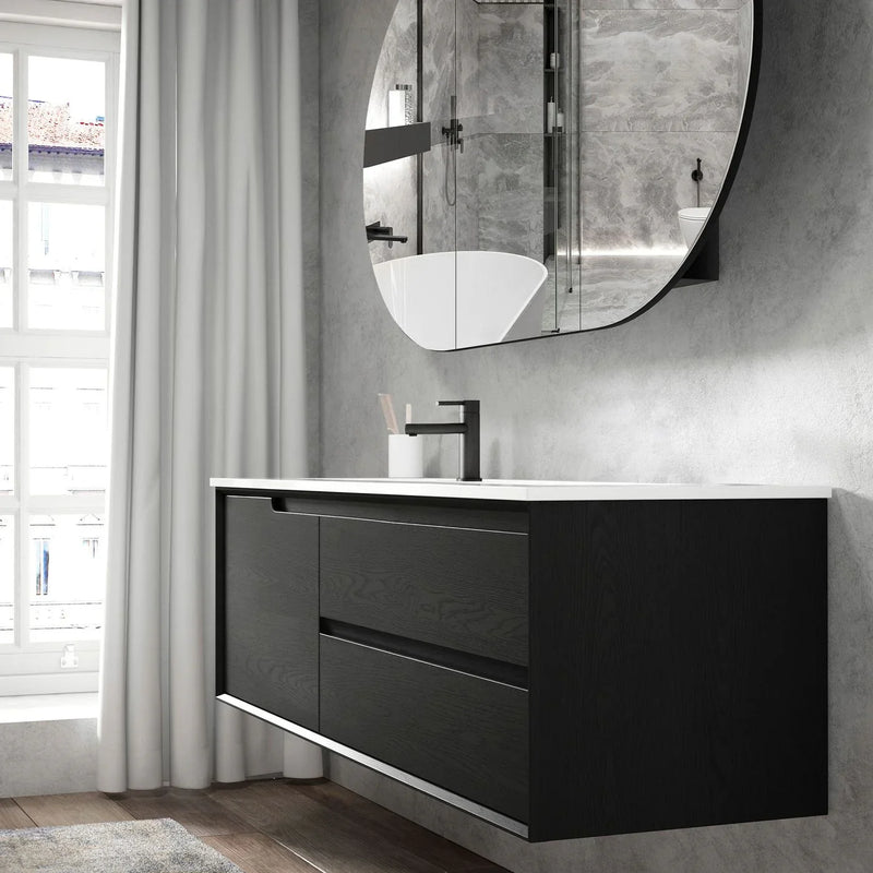 BV07WH Black Oak Fingerpull Wall Hung Vanity - 600 / 750 / 900 / 1200-S / 1200-D / 1500 mm