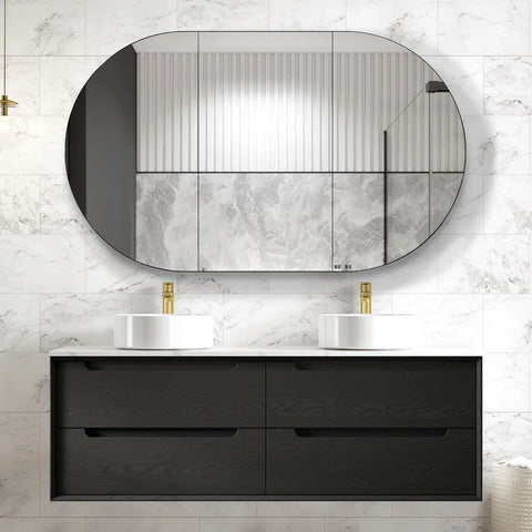 BV07WH Black Oak Fingerpull Wall Hung Vanity - 600 / 750 / 900 / 1200-S / 1200-D / 1500 mm