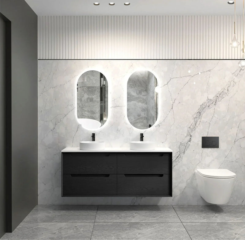 BV07WH Black Oak Fingerpull Wall Hung Vanity - 600 / 750 / 900 / 1200-S / 1200-D / 1500 mm
