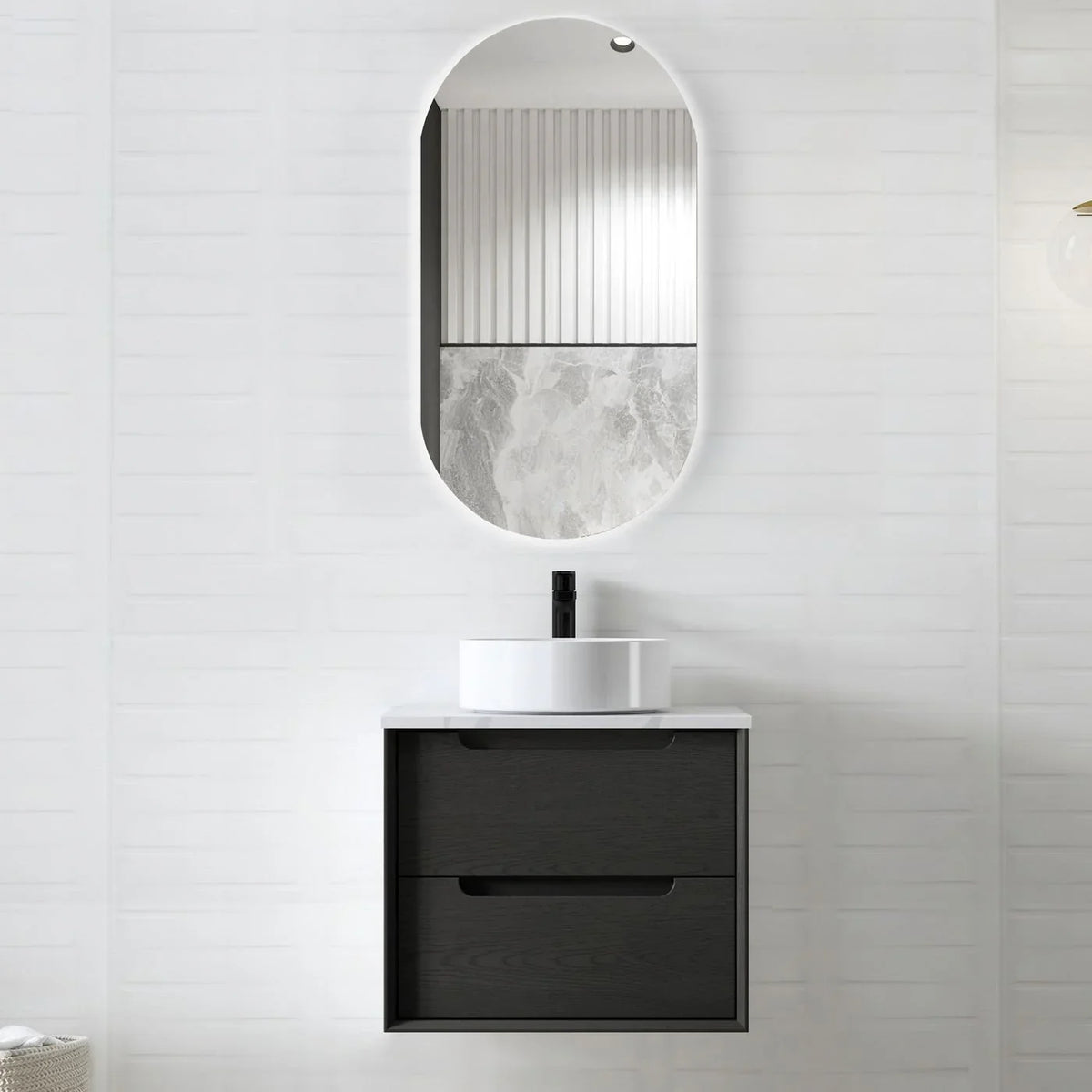 BV07WH Black Oak Fingerpull Wall Hung Vanity - 600 / 750 / 900 / 1200-S / 1200-D / 1500 mm