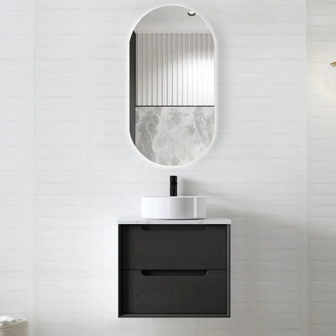 BV07WH Black Oak Fingerpull Wall Hung Vanity - 600 / 750 / 900 / 1200-S / 1200-D / 1500 mm