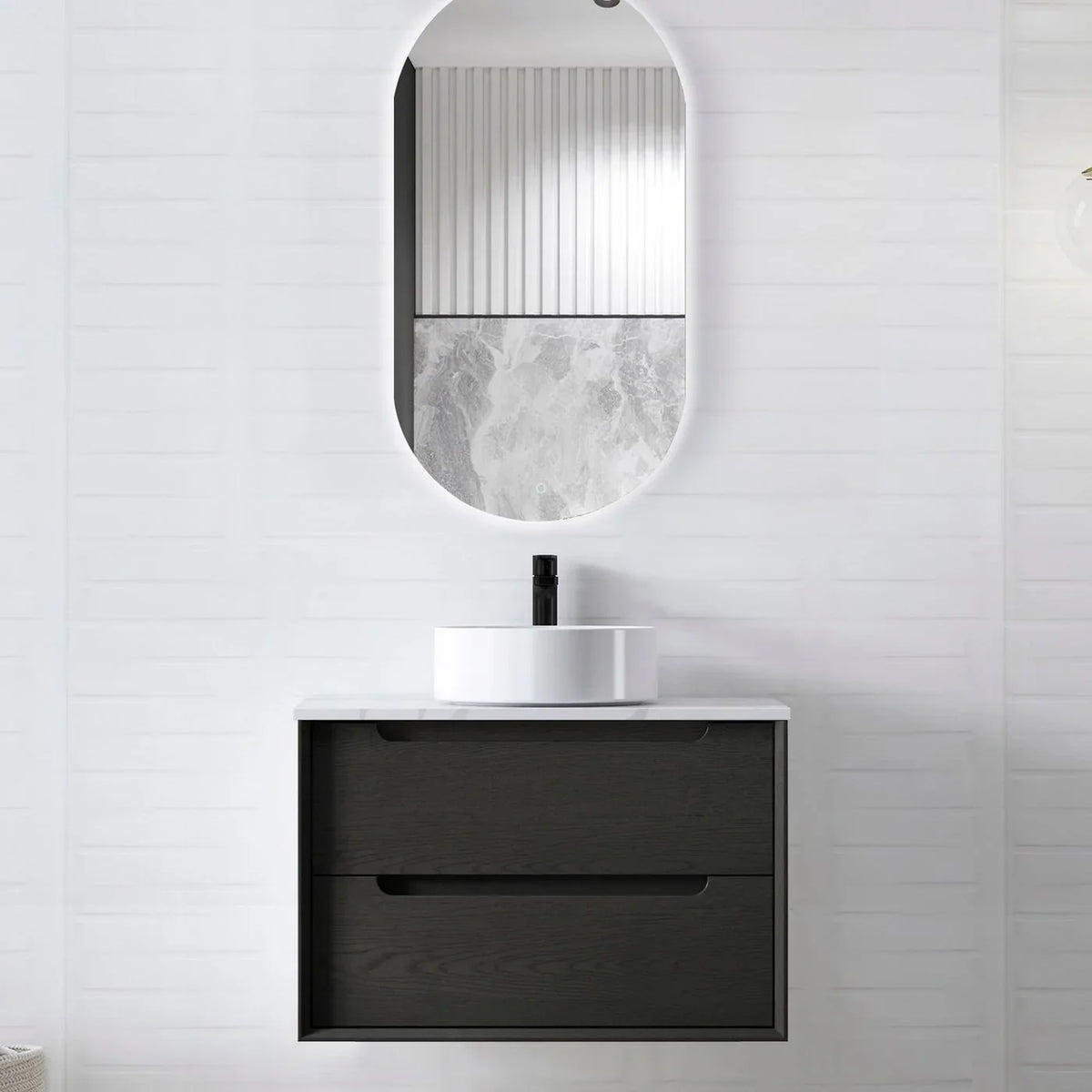 BV07WH Black Oak Fingerpull Wall Hung Vanity - 600 / 750 / 900 / 1200-S / 1200-D / 1500 mm