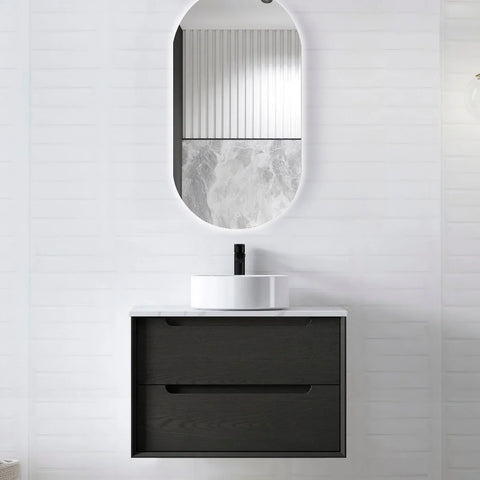 BV07WH Black Oak Fingerpull Wall Hung Vanity - 600 / 750 / 900 / 1200-S / 1200-D / 1500 mm