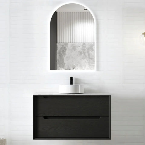 BV07WH Black Oak Fingerpull Wall Hung Vanity - 600 / 750 / 900 / 1200-S / 1200-D / 1500 mm