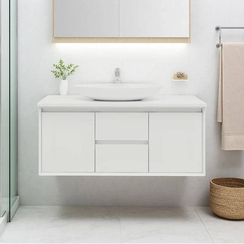 BV08WH Extra Deep (520mm) Matt White Fingerpull Wall Hung Vanity - 900 / 1200 / 1500mm