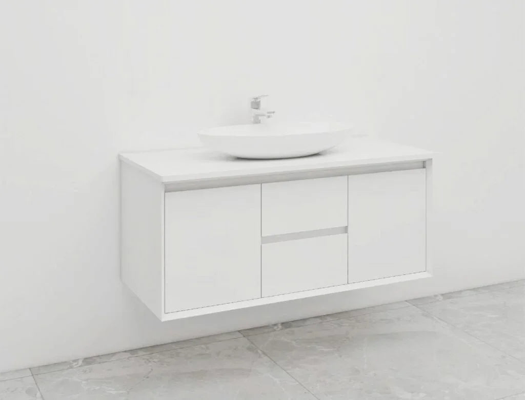 BV08WH Extra Deep (520mm) Matt White Fingerpull Wall Hung Vanity - 900 / 1200 / 1500mm