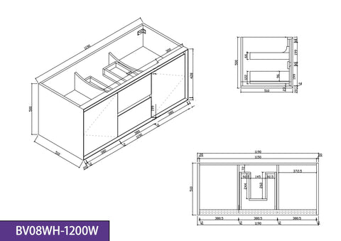 BV08WH Extra Deep (520mm) Matt White Fingerpull Wall Hung Vanity - 900 / 1200 / 1500mm