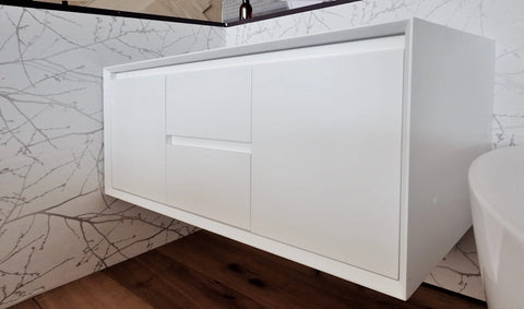 BV08WH Extra Deep (520mm) Matt White Fingerpull Wall Hung Vanity - 900 / 1200 / 1500mm