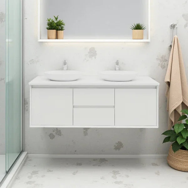 BV08WH Extra Deep (520mm) Matt White Fingerpull Wall Hung Vanity - 900 / 1200 / 1500mm