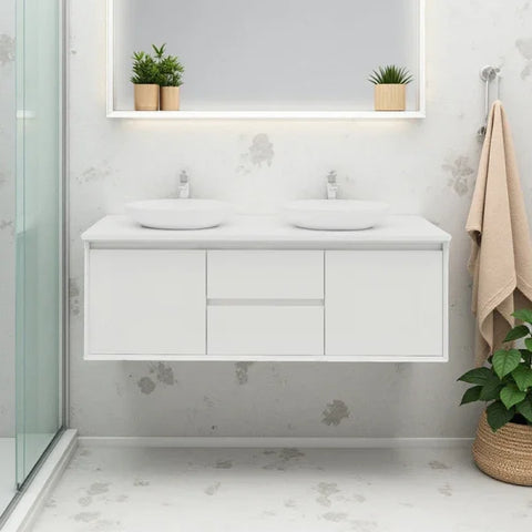 BV08WH Extra Deep (520mm) Matt White Fingerpull Wall Hung Vanity - 900 / 1200 / 1500mm