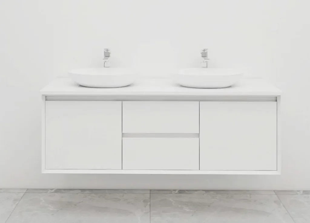 BV08WH Extra Deep (520mm) Matt White Fingerpull Wall Hung Vanity - 900 / 1200 / 1500mm