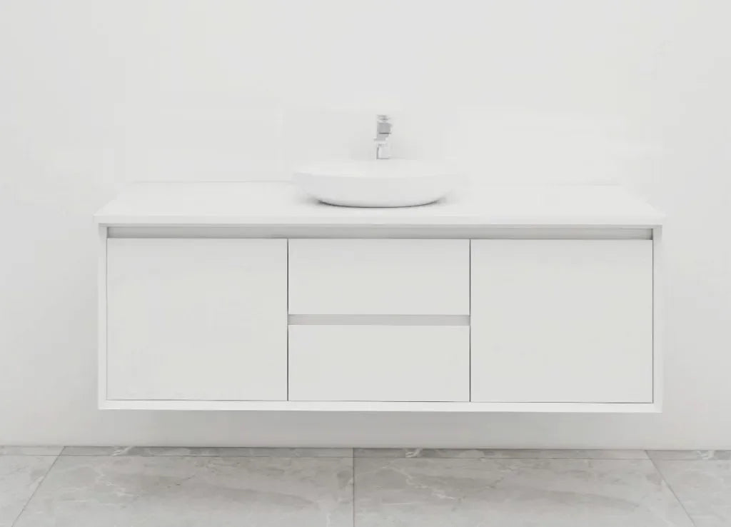 BV08WH Extra Deep (520mm) Matt White Fingerpull Wall Hung Vanity - 900 / 1200 / 1500mm