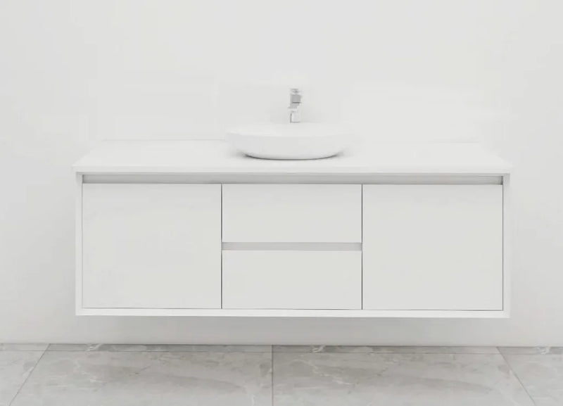 BV08WH Extra Deep (520mm) Matt White Fingerpull Wall Hung Vanity - 900 / 1200 / 1500mm
