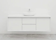 BV08WH Extra Deep (520mm) Matt White Fingerpull Wall Hung Vanity - 900 / 1200 / 1500mm