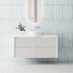 BV09WH Fluted Matte White Wall Hung Vanity - 750 / 900 / 1200 / 1500 (Single Bowl)/ 1500 (Double Bowls)