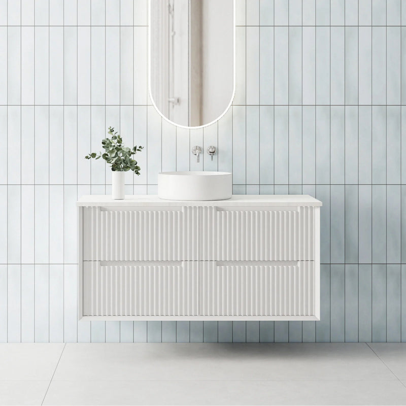 BV09WH Fluted Matte White Wall Hung Vanity - 750 / 900 / 1200 / 1500 (Single Bowl)/ 1500 (Double Bowls)