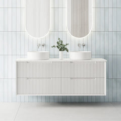 BV09WH Fluted Matte White Wall Hung Vanity - 750 / 900 / 1200 / 1500 (Single Bowl)/ 1500 (Double Bowls)