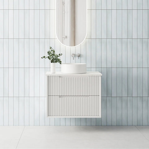 BV09WH Fluted Matte White Wall Hung Vanity - 750 / 900 / 1200 / 1500 (Single Bowl)/ 1500 (Double Bowls)