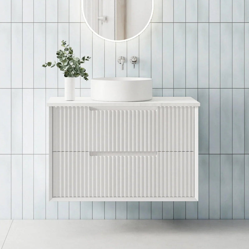 BV09WH Fluted Matte White Wall Hung Vanity - 750 / 900 / 1200 / 1500 (Single Bowl)/ 1500 (Double Bowls)