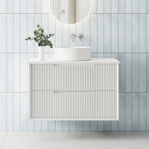 BV09WH Fluted Matte White Wall Hung Vanity - 750 / 900 / 1200 / 1500 (Single Bowl)/ 1500 (Double Bowls)
