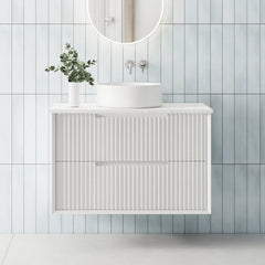 BV09WH Fluted Matte White Wall Hung Vanity - 750 / 900 / 1200 / 1500 (Single Bowl)/ 1500 (Double Bowls)