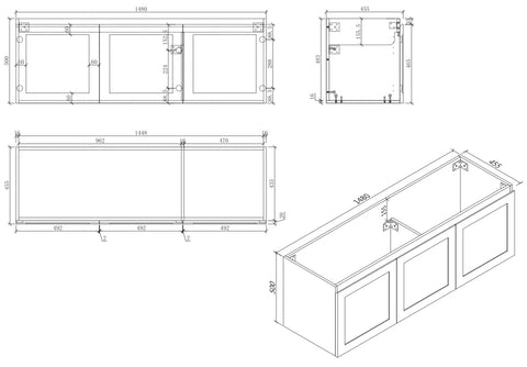 BV13WH Matt White Fingerpull Wall Hung Vanity - 750 / 900 / 1200 / 1500mm