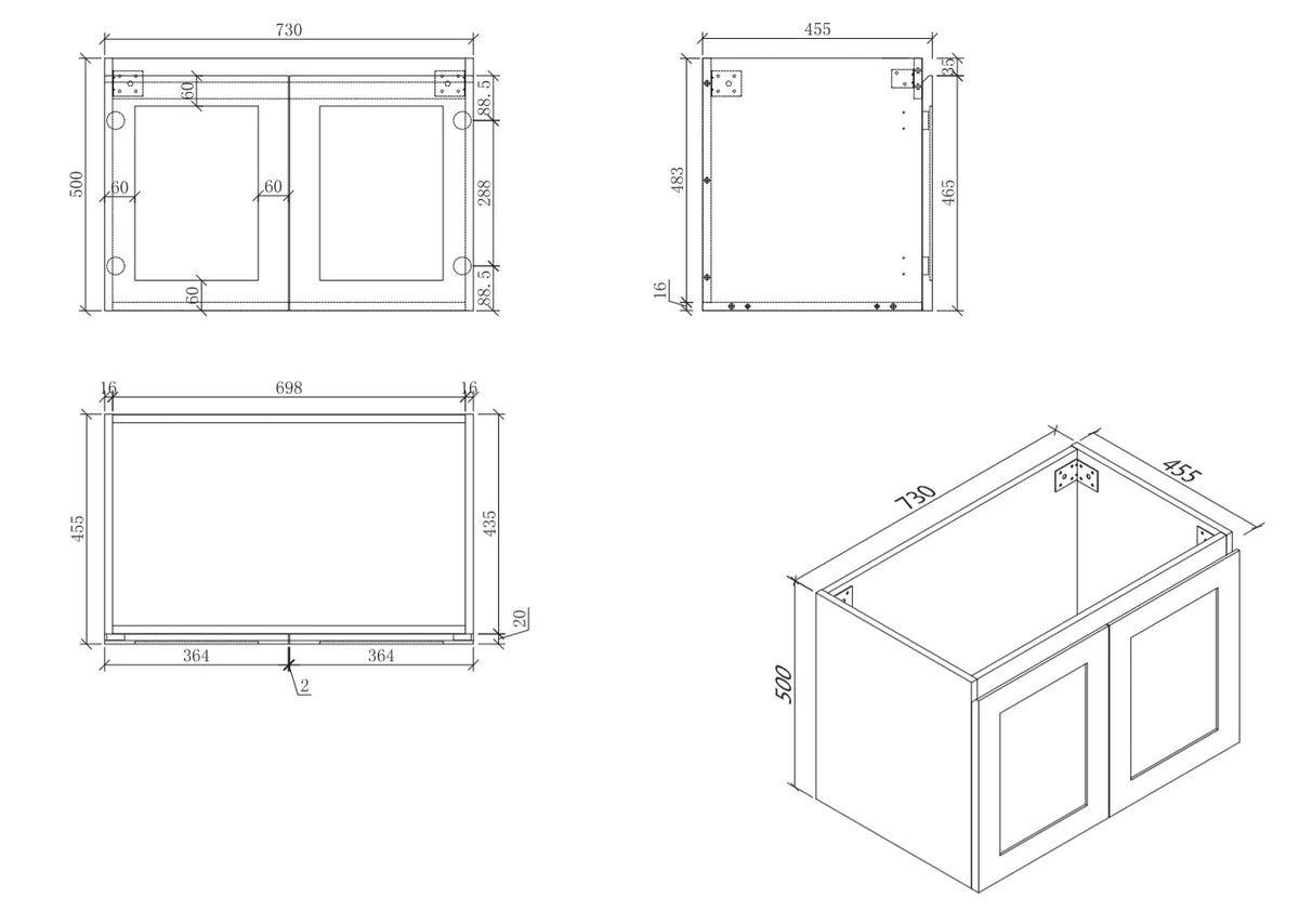 BV13WH Matt White Fingerpull Wall Hung Vanity - 750 / 900 / 1200 / 1500mm
