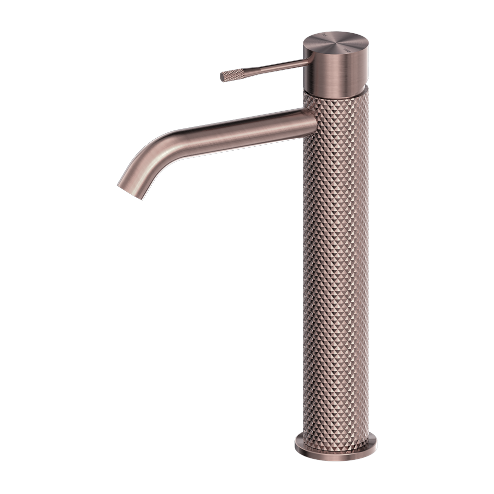 Nero Tapware TBM36 Opal Cross Hatched Round Tall Basin Mixer (Curved Spout) - Various Colours