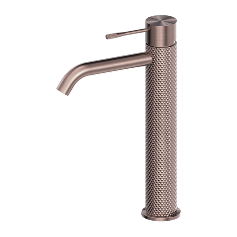 Nero Tapware TBM36 Opal Cross Hatched Round Tall Basin Mixer (Curved Spout) - Various Colours