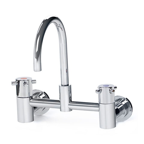 Gentec CAPLF0010 Lead Free DZR Brass Wall Mounted Capstan Exposed Mixing Set w/ Gooseneck Swivel Spout