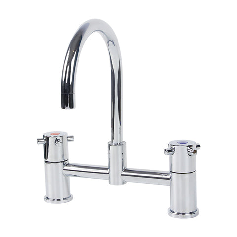 Gentec CAPLF0015 Lead Free DZR Brass Hob Mounted Capstan Exposed Mixing Set w/ Gooseneck Swivel Spout