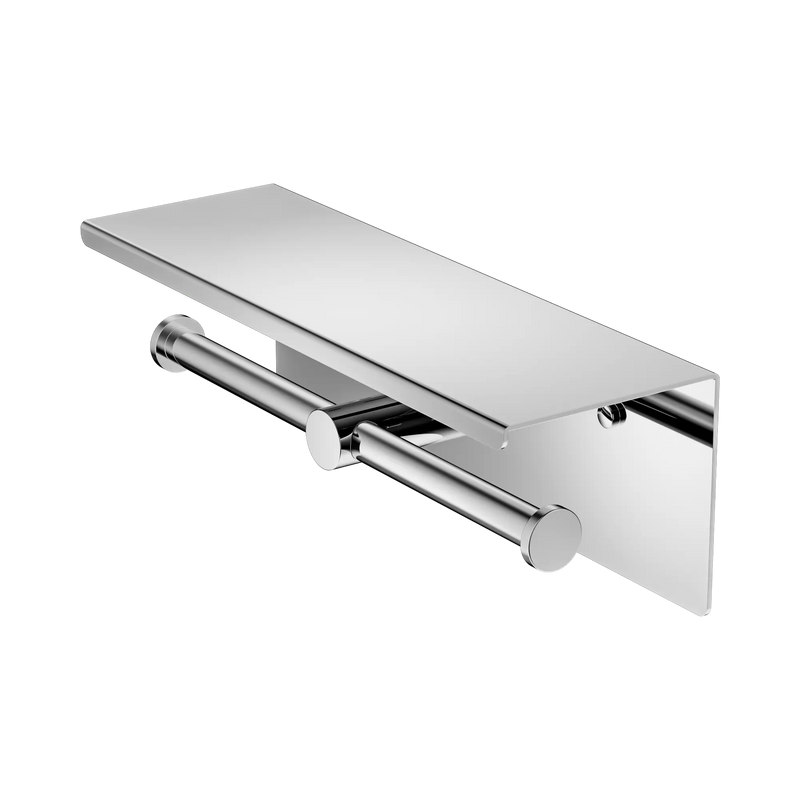 Double Toilet Roll Holder with Shelf - Various Colours