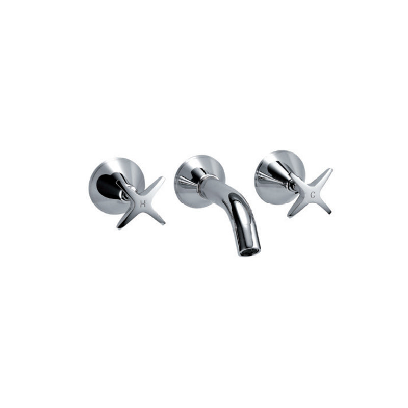 Cross Handle Fixed Bath Tap Set - Chrome