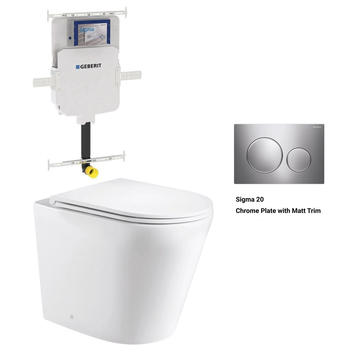 Geberit In Wall Package - Tornado Rimless Floor Pan, Inwall Cistern and Button