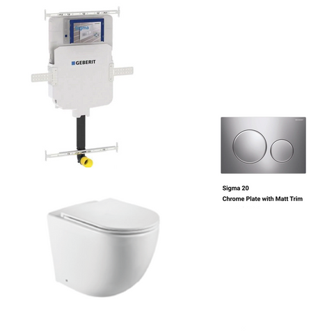 Geberit In Wall Package - Tornado Rimless Floor Pan, Inwall Cistern and Button