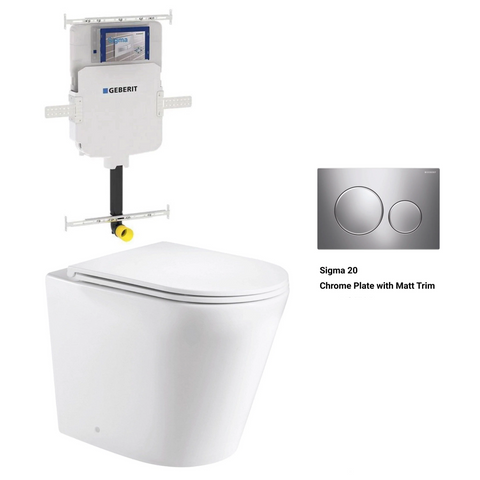 Geberit In Wall Package - Tornado Rimless Floor Pan, Inwall Cistern and Button