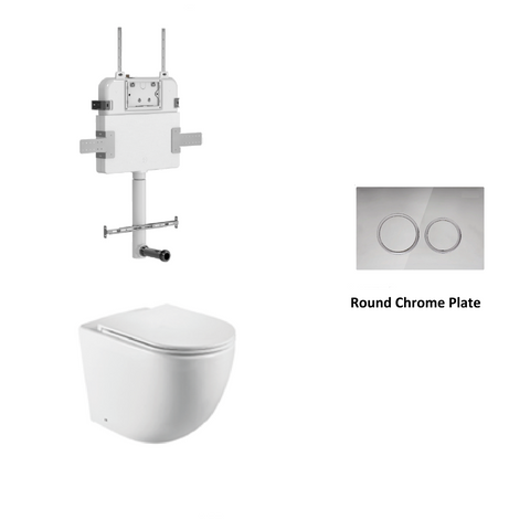 R&T In Wall Package - Tornado Rimless Floor Pan, Inwall Cistern and Button