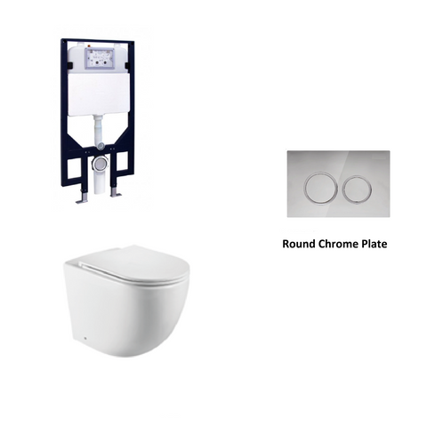 R&T In Wall Package - Tornado Rimless Wall Hung Pan, Inwall Cistern and Button
