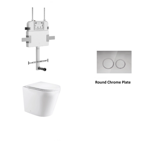 R&T In Wall Package - Rimless Floor Pan, Inwall Cistern and Button