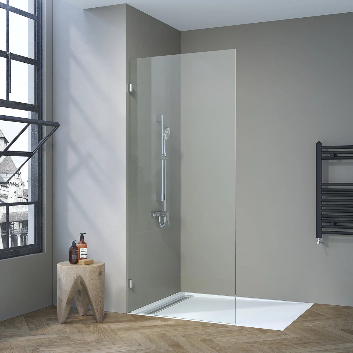SS08/17 10mm Walk-In Shower Screen with Wall Brackets – 2000mm High, 850–1200mm, Various Colours
