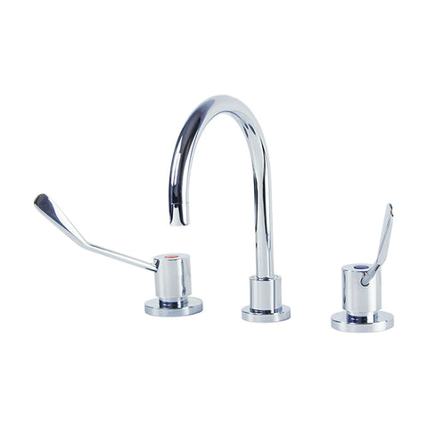 Gentec CLLF15005 Lead Free DZR Brass Hob Mounted 150mm Lever Sink Set w/ Gooseneck Swivel Spout