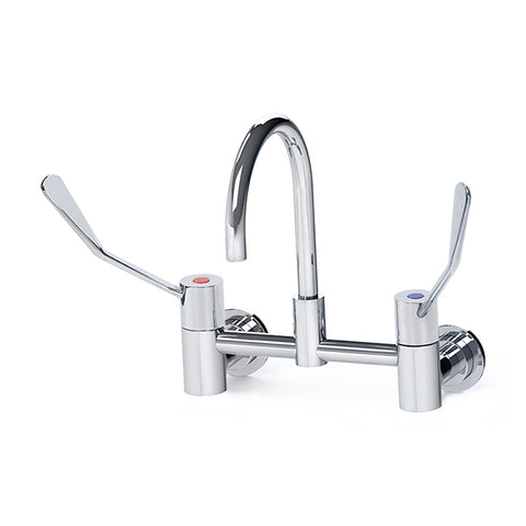 Gentec CLLF15010 Lead Free DZR Brass Wall Mounted 150mm Lever Exposed Mixing Set w/ Gooseneck Swivel Spout