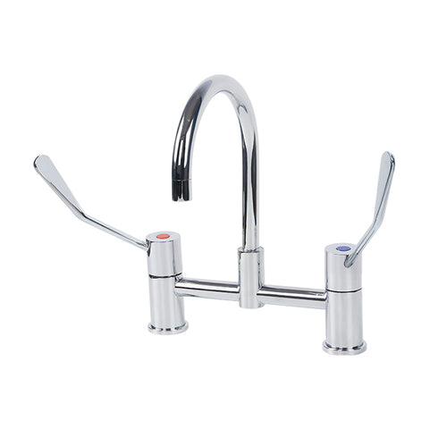 Gentec CLLF15015 Lead Free DZR Brass Hob Mounted 150mm Lever Exposed Mixing Set w/ Gooseneck Swivel Spout