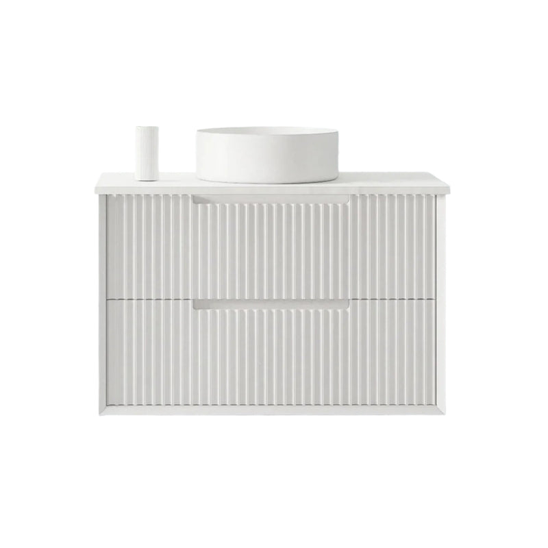BV09WH Fluted Matte White Wall Hung Vanity - 750 / 900 / 1200 / 1500 (Single Bowl)/ 1500 (Double Bowls)