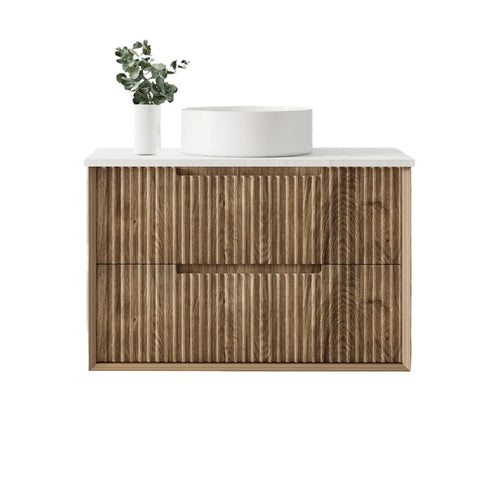 BV45WH Natural Oak Fluted Wall Hung Vanity -750 / 900 / 1200 / 1500mm