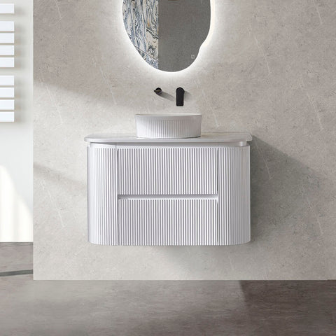 BV87 Matt White Wall Hung Fluted Plywood Vanity - 900/1200/1500mm