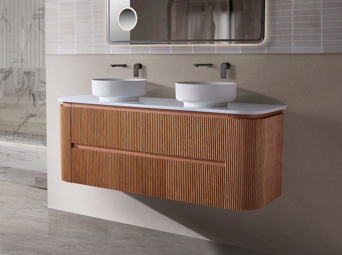 BV86 Wood Texture Wall Hung Fluted Plywood Vanity - 900/1200/1500mm