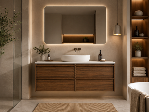 BV98WH Luna Dark Walnut Framed Wall Hung Vanity - 900 / 1200mm